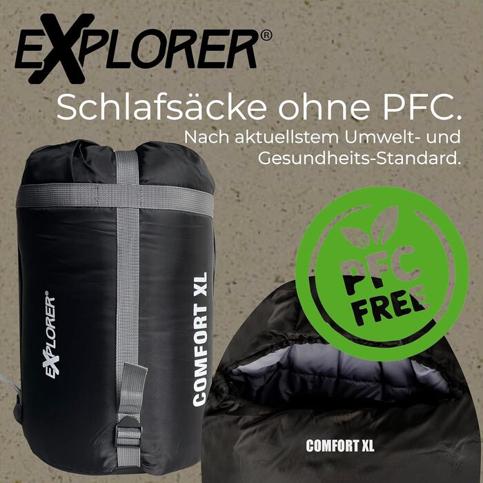 Спальний мішок EXPLORER Comfort XL 3-4 сезони, до -23°C, 350GSM, мумія, для дорослих, 230x85x70 см, для кемпінгу, трекінгу, подорожей