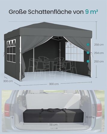 Павільйон SONGMICS 3x3 м, садовий, для відпочинку та заходів, з 4 боковинами (темно-сірий)
