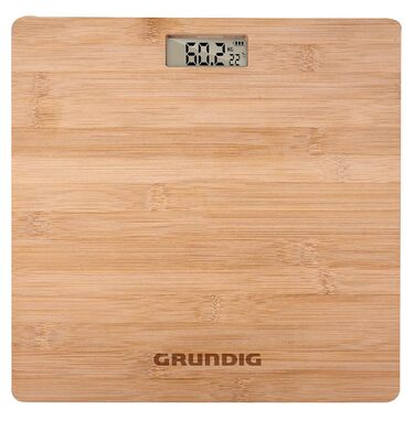 Цифрові ваги для ванної кімнати Grundig 180 кг - Ваги для тіла з кроком 50 грам - Ваги для людей з 2 одиницями виміру - Великий дисплей за шкалою Weigth з дисплеєм кімнатної температури - (колір дерева)