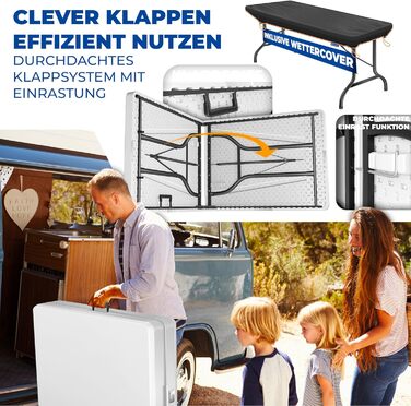 Стол KESSER® розкладний буфет пластиковий 183x76 см для кемпінгу, відпочинку, саду, тераси, балкону на 6 осіб з чохлом та ручкою, білий