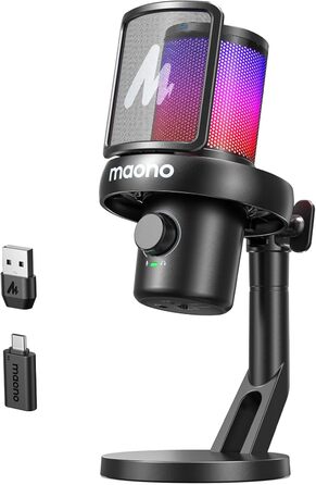 MAONO DM40 Бездротовий мікрофон для ПК з RGB-підсвіткою та ШІ-зміною голосу, шумозаглушення, для геймінгу, подкастингу та стрімінгу (Чорний)