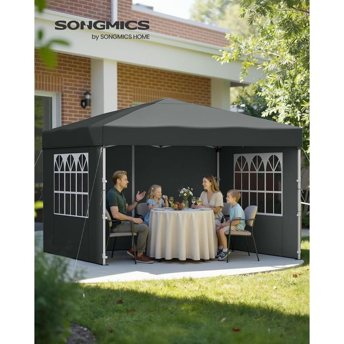 Павільйон SONGMICS 3x3 м, садовий, для відпочинку та заходів, з 4 боковинами (темно-сірий)