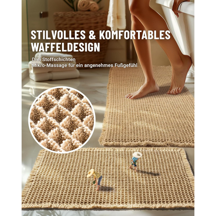 Набір килимків для ванної кімнати, антиковзні килимки, килимок для ванної, набір 2 шт, бохо килимок для ванної, пральний душ-килимок для вітальні, спальні, ванної кімнати, декор для ванної, 51 x 60 см + 41 x 61 см, коричневий та білий (коричневий)