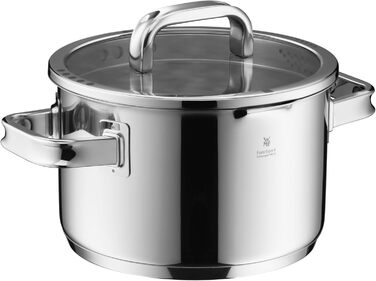 Каструля WMF Function 4 з нержавіючої сталі 16 см з кришкою, 1,4 л, індукційна, з нержавіючої сталі Cromargan, 4 функції зливу, внутрішня мірна шкала, срібна