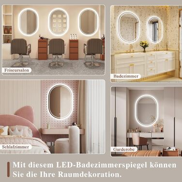 LED дзеркало для ванної кімнати Badspiegel з підсвічуванням, антизапар, сенсорне керування, регулювання яскравості, 3 кольори світла, овальне, 50x70 см