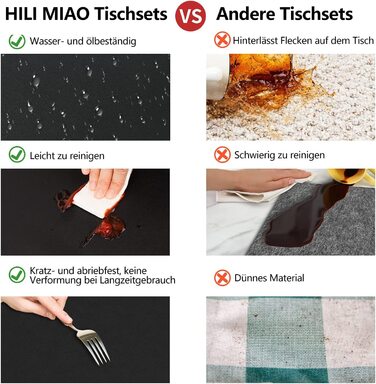 Набір підкладок під тарілки HELI MIAO, 4 шт., 43x30 см, шкіряний ефект, червоно-чорний колір, водонепроникні, термостійкі