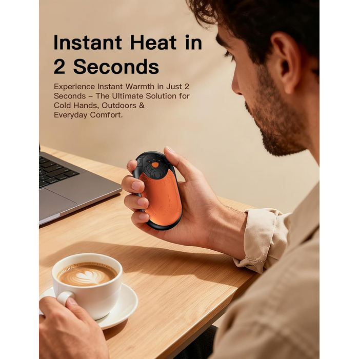 Електричний гріє для рук 2 шт. | Перезарядний кишеньковий гріє з 3 режимами нагріву, 6000mAh. Для жінок, чоловіків, кемпінгу, полювання, гольфу (Помаранчевий)