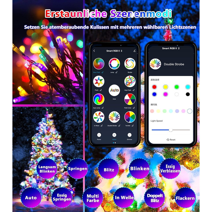 DOTWAYAW Гірлянда світлодіодна святкова 40м, 400 LED, RGB, Wi-Fi, керування через додаток