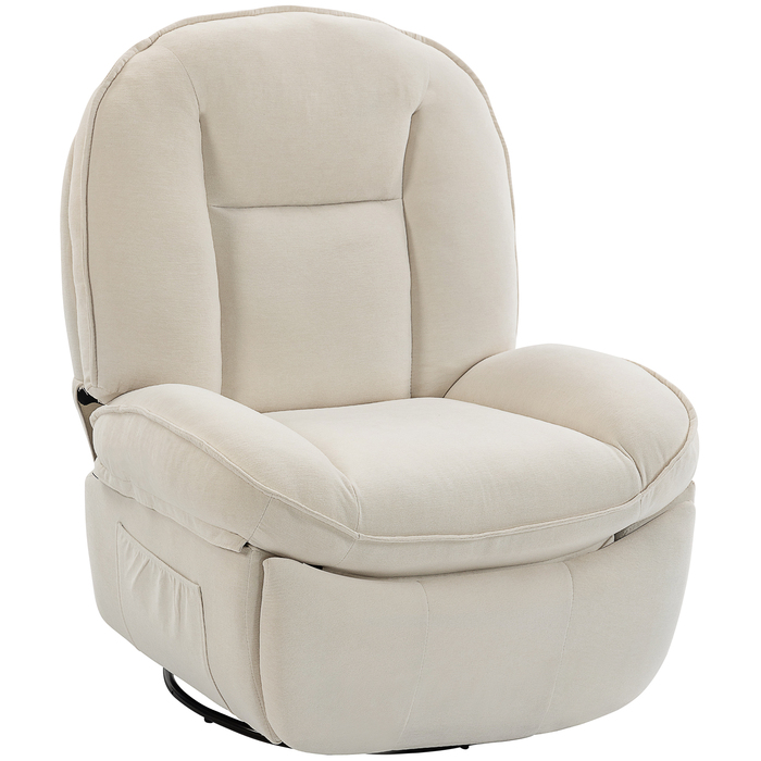 Крісло-гойдалка розкішне, поворотне, з глибокою посадкою та товстою спинкою, просте в збірці, кремового кольору