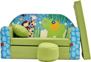 Дитяче розкладне диван-ліжко 3в1 All4All Kindersofa для дітей. Комфортний диванчик з функцією ліжка, різні кольори та малюнки. (AX2) (Зелений/Блакитний)