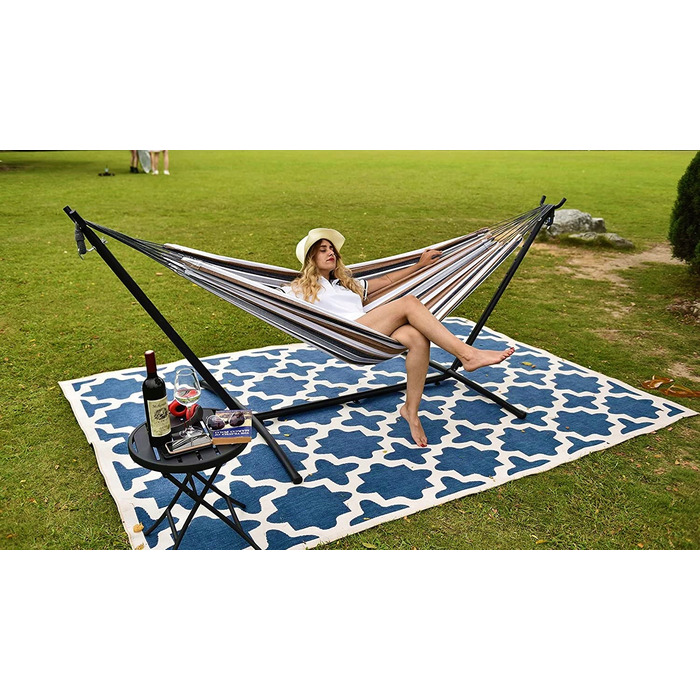 Двомісний гамак Carruzzo коричневий зі стійкою, витримує до 240 кг