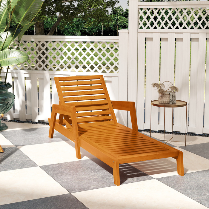 Шезлонг для саду, дерев'яний шезлонг, масивне дерево, 66 см x 190 см x 73,5 см, помаранчевий