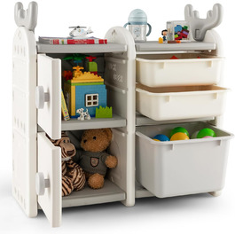 Дитяча полиця COSTWAY, полиця для іграшок з 3 ящиками для зберігання та книжковою шафою, полиця для зберігання іграшок 78 x 32 x 78 см, дитяча полиця для хлопчика, дівчинки (оленя)