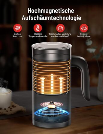 Електричний спінювач молока PARIS RHÔNE 4-в-1, 300 мл, індукція, антипригарне покриття, бездротовий, для гарячого та холодного молока (чорний)