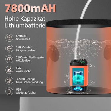 Портативний душ для кемпінгу Leise з акумулятором 7800mAh, USB-C, 3 режими, LED-дисплей - помаранчевий