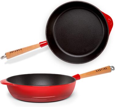 Чавунна сковорода Oakfire для гасіння на сковороді з емалевим покриттям 28 см, індукційний чавун з антипригарною патиною, емаллю. (червоний, бр