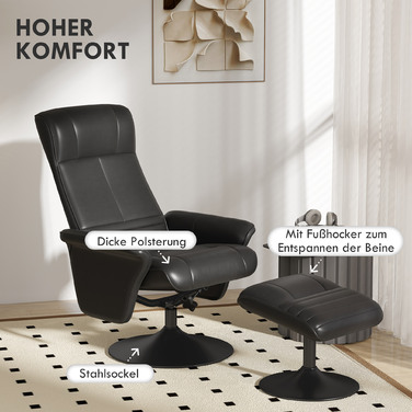 Крісло HOMCOM з пуфом, акцентне крісло, поворотне, ергономічне, з оксамитовою текстурою, до 150 кг, чорного кольору