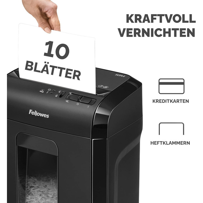 Шредер Fellowes Microcut P5: знищення 2000+ частинок/A4, 10 аркушів, 19л контейнер, безпечний, чорний