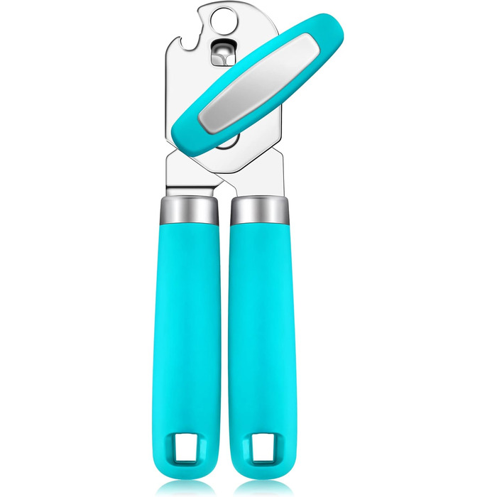 Відкривачка для консерв Rainspire, ручна, міцна, з плавним зрізом, з інтегрованим відкривачем пляшок, рожева (блакитна)