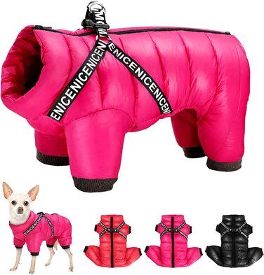 Зимове пальто Didog для маленьких собак, водонепроникні куртки з ременями безпеки і D-подібними кільцями, тепла блискавка, в холодну погоду, для цуценят і кішок, для прогулянок груди 38 см довжина спини 32 см яскраво-рожевий