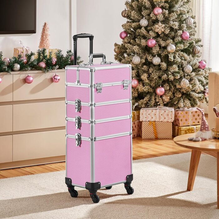 Косметичка Yaheetech 4 в 1: великий органайзер для косметики, ювелірних виробів та інструментів перукаря (рожевий)