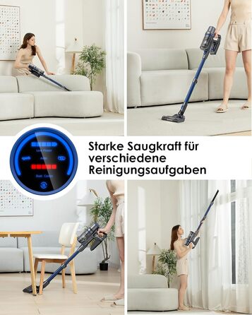 Акумуляторний пилосос з функцією миття підлоги, 45000Pa/550W/60 Min, безщітковий двигун, LED-дисплей, самостійна парковка, для твердих поверхонь, килимів та шерсті тварин, блакитний