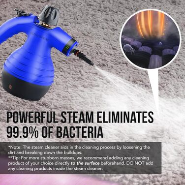 Портативний пароочисник Comforday: видаляє жир, плями з меблів, кухні та авто. З 9 насадками для чищення.