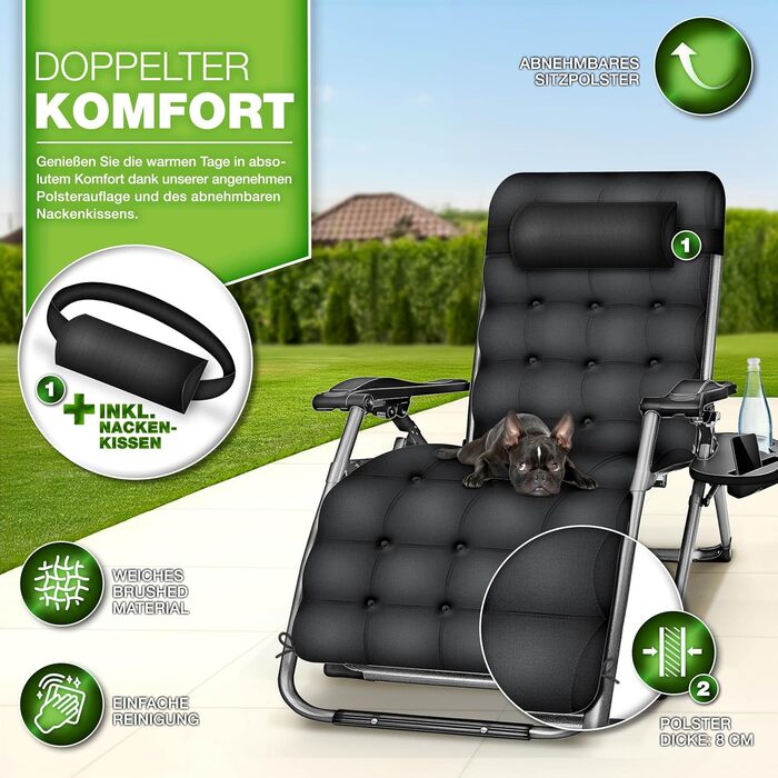 Розслаблююче крісло-шезлонг Tillvex® для саду та відпочинку | Складане, до 200 кг, з товстим поліестером | Зручне, для балкона, тераси та вулиці