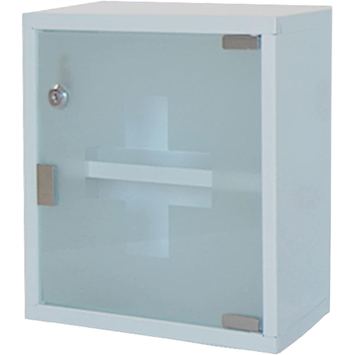 Шкафчик для ліків Style Home з замком, 60x30x12 см, 4 відділення, металевий, з дверцятами зі скла, включаючи 2 ключі (білий)