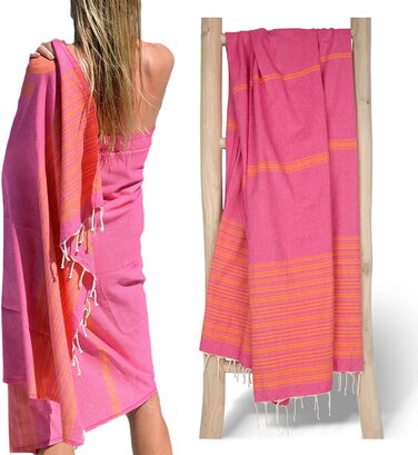 Пляжний рушник ZusenZomer Fouta для хаммаму XXL, Туніський пляжний рушник ручної роботи для жінок, чоловіків, вбираючий, легкий, негабаритний рушник для сауни, 100 бавовняний рушник для хаммаму (рожево-оранжевий)