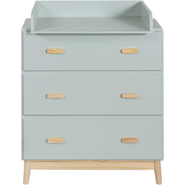 Комод з пеленальним столиком Rebecca Mobili, Aqua Grün Braun, колір блакитно-зелений, матеріал - сосна та MDF, компактний, знімний пеленальний столик, розміри 100 x 80 x 42 см, арт. RE6985