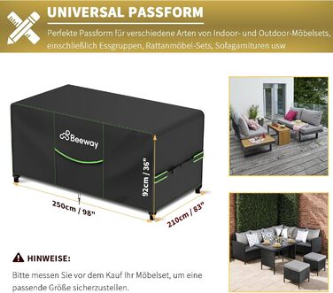 Чохол для садово-патіо меблів BEEWAY, 250x210x92 см, водовідштовхувальний, анти-UV, чорний