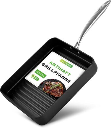 NutriChef Grillplatte 56см – чавунна гриль-пательня з антипригарним покриттям та жолобком для жиру, стійка до високих температур, для газового гриля та плити, BBQ та приготування їжі в приміщенні (28 см квадратна)
