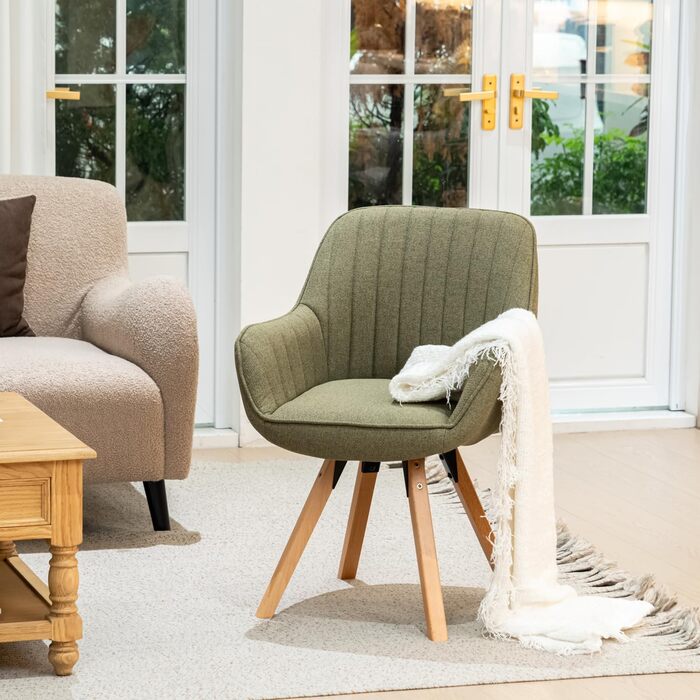 Крісло для їдальні Cosy - обертове, з підлокітниками, зелене, на дерев'яних ніжках