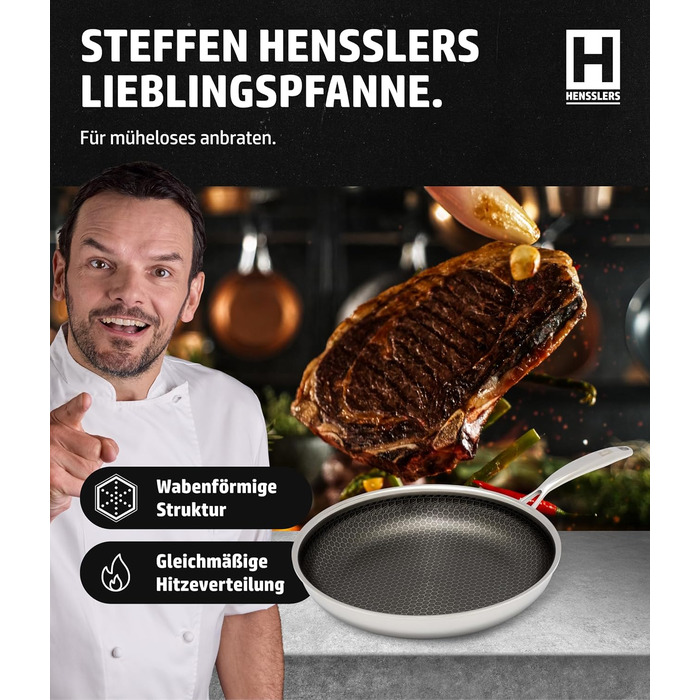 Сковорода HENSSELERS® 28 см - універсальна для всіх типів плит, антипригарне покриття у вигляді сот, індукційна, стійка до подряпин та порізів