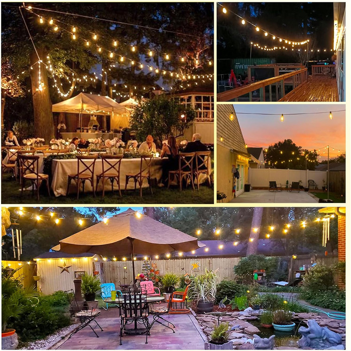 LED гірлянда для зовнішнього використання, вологостійка IP65 з 15+1 лампочками E27 2700K тепле біле світло для саду, тераси, вечірок. Довжина 30 метрів. [Енергоклас G]