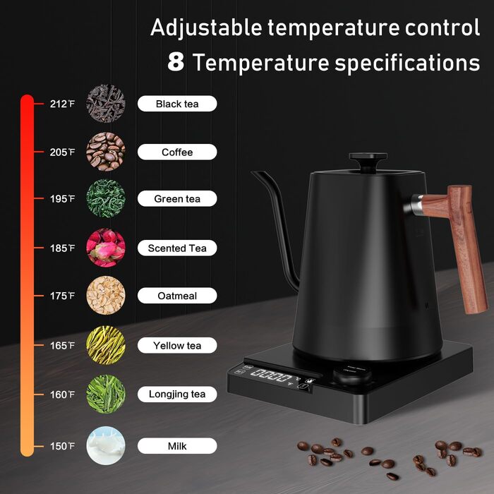 Електричний чайник з нержавіючої сталі 1L з лебідь-шийкою, функцією підтримки тепла 24 години та швидким нагрівом 1200W з індикатором температури