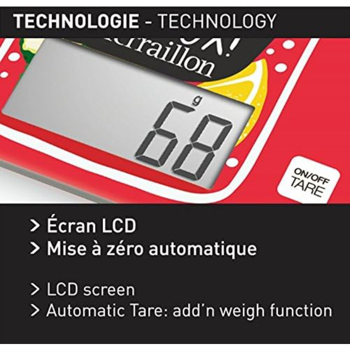 Кухонні ваги Terraillon, тара, рідкі перетворення, ультратонкі, досягають 3 кг, T1040 Detox, червоні
