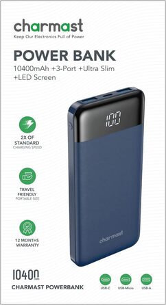 Дисплей, сумісний з iPhone, Samsung, Huawei (синій), 10400mAh USB C, LED-