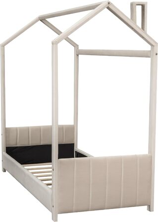 Ліжко Merax House 90x200см, дитяче ліжко 2-в-1 із захистом від падіння та рейковим каркасом, функціональне ліжко Двоспальне ліжко для двох дітей, дерев'яне ліжко Treehouse для дівчаток і хлопчиків, планшет, без матраца, сірий (90 x 200 см, бежевий)