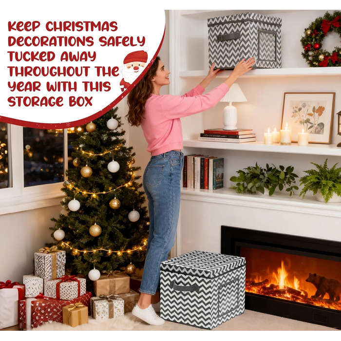 Коробка для зберігання прикрас на Новий рік, 166 відділень, з регульованими перегородками, кришкою та ручками, 31x31x30 см, червона, зі сніжинками, у білому кольорі (сіро-біла)