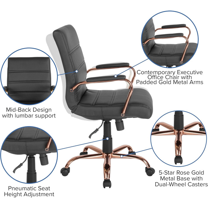 Крісло шеф Flash Furniture, обшите білою шкірою, з червонозолотим каркасом, 61 x 58,5 x 103,5 см