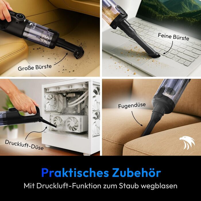 Акумуляторний ручний пилосмок Mastergrip 2-в-1 з функцією обдува, потужність 80000 RPM, мийний HEPA-фільтр, бездротовий пилосос для авто та дому, колір антрацит