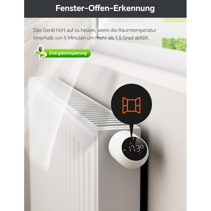 Розумний термостат для радіатора Beok WiFi з керуванням через Tuya, Google Assistant та Alexa, живлення від батарейок