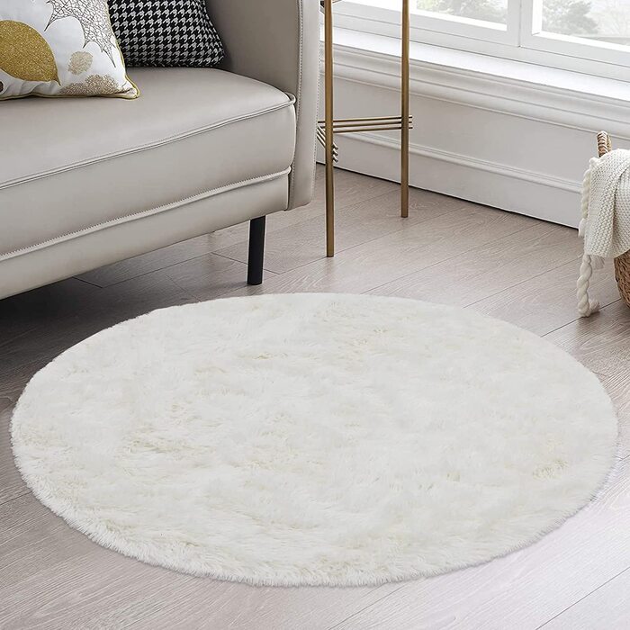 Круглий пухнастий килим Enyhom з високим ворсом, плюшевий товстий килим для вітальні, що миється оксамитовий ворсистий килим, нековзні м'які великі килими для дивана, спальні, прикраса для ліжка, сірий (кремовий, 120 см)