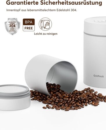 OUTPEAK Neo 2025 Kilo Auto-Vakuum-Kaffeedose: Вакуумний контейнер для кави OUTPEAK Neo 2025 Kilo, 1,5 л (500 г кавових зерен), з автоматичним вакуумуванням, нержавіюча сталь, для бариста, подарунок (великий, матовий чорний)