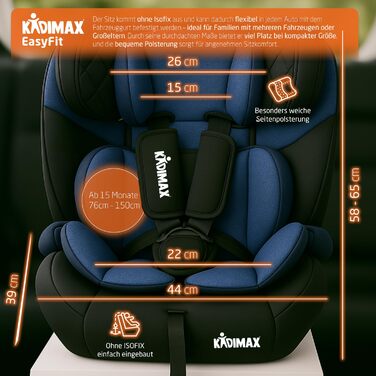 Автокрісло i-Size 9-36 кг, 15 місяців - 12 років, ECE R129/03, Група 1/2/3, регульована підголовник (Блакитне)