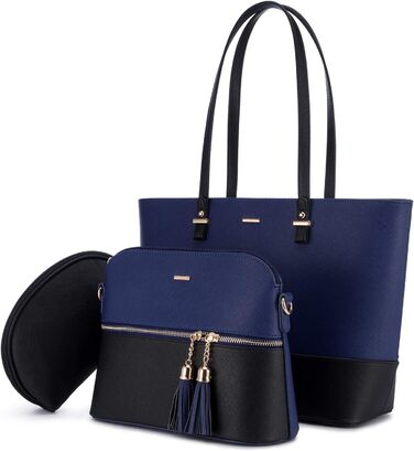 LOVEVOOK Набір сумок для жінок: 3 шт. (шоппер, сумка на плече, сумка з ручкою) для подорожей, бізнесу, покупок (синій+чорний)