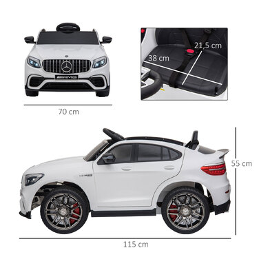 Дитячий електромобіль HOMCOM Mercedes-Benz AMG GLC63S COUPE, ліцензована модель, 12V, з пультом дистанційного керування, ременем безпеки, 2 x 35W двигуни, MP337-60, білий, розміри: 115 x 70 x 55 см. (Для дітей віком 6-12 років)