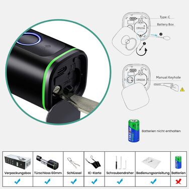 Розумний дверний замок AVATTO 70 мм відбиток пальця, ключ, IC карта, додаток, Bluetooth, чорний